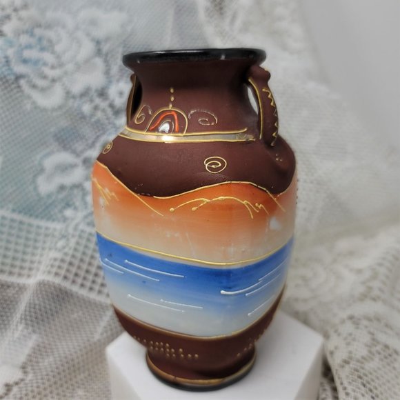 Vintage Small Vase Oriental Woman Brown Japan - Picture 4 of 8